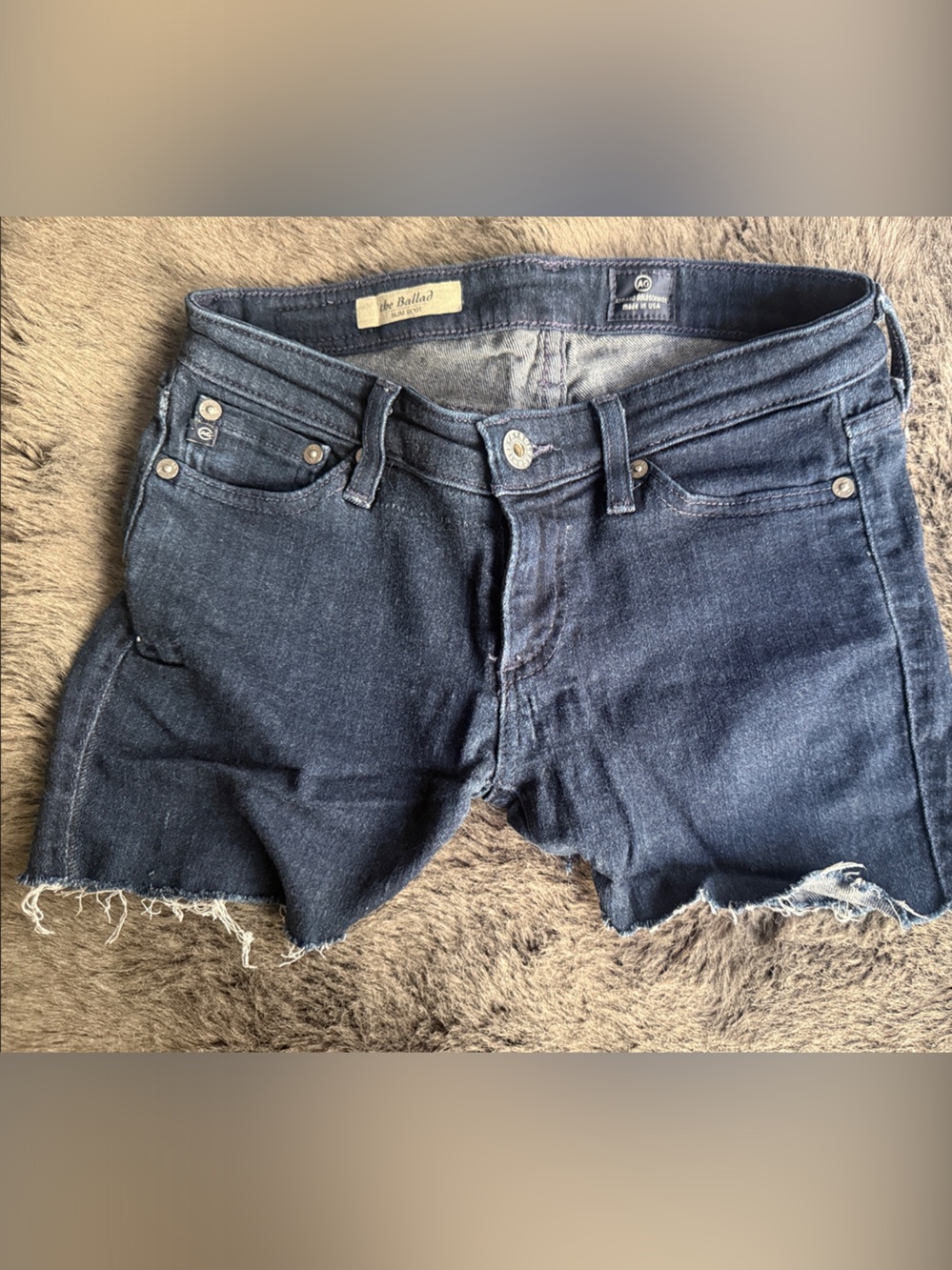 AG Adriano Goldschmied Dark Indigo Cutoff Denim Shorts